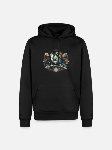 Blaumeise Retroblumen - Männer Premium Bio Hoodie - Schwarz