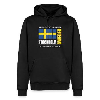 Stockholm - Männer Premium Bio Hoodie - Schwarz - Vorne - Nico (187cm)