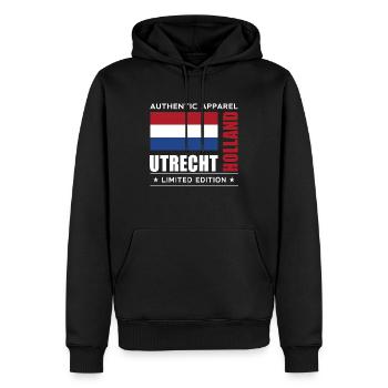 Utrecht - Männer Premium Bio Hoodie - Schwarz - Vorne - Nico (187cm)