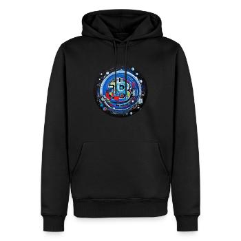 bitcoin abstract blue - Männer Premium Bio Hoodie - Schwarz - Vorne - Nico (187cm)