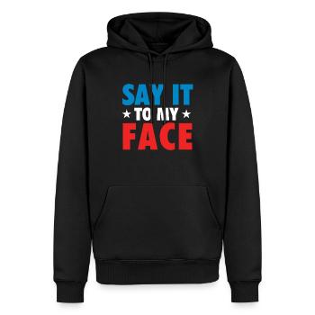 Dites-le en face - Citation du débat Kamala Harris - Sweat à capuche Premium bio Homme - noir - Devant - Nico (187cm)