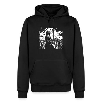 Doktor Plague mit Raben in der Stadt - Männer Premium Bio Hoodie - Schwarz - Vorne - Nico (187cm)