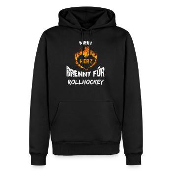 Gift T-Shirt Heart burns roller hockey - Men’s Premium Organic Hoodie - black - Front - Nico (187cm)