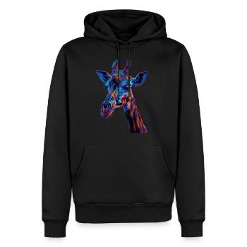 Girafe rouge et bleue Art animalier féroce et vif - Sweat à capuche Premium bio Homme - noir - Devant - Nico (187cm)