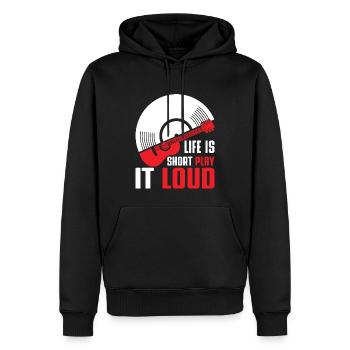 Life is short, play it loud / vinyl guitar bass - Men’s Premium Organic Hoodie - black - Front - Nico (187cm)