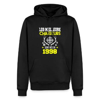 Anniversaire chasseur Née en 1998 - Sweat à capuche Premium bio Homme - noir - Devant - Nico (187cm)