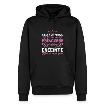 C'est compliqué d'etre une princesse et enceinte. - Sweat à capuche Premium bio Homme - noir - Devant - Nico (187cm)