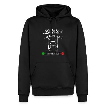 Le Chat M'appelle Faut Que J'y Aille - Sweat à capuche Premium bio Homme - noir - Devant - Nico (187cm)