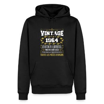 vintage 1964 | Toutes Les Pièces D'origine - Sweat à capuche Premium bio Homme - noir - Devant - Nico (187cm)