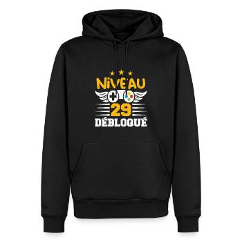 Niveau 29 Débloqué, cadeau de joueur - Sweat à capuche Premium bio Homme - noir - Devant - Nico (187cm)
