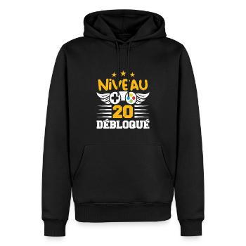 Niveau 20 Débloqué, cadeau de joueur - Sweat à capuche Premium bio Homme - noir - Devant - Nico (187cm)