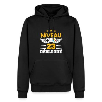 Niveau 23 Débloqué, cadeau de joueur - Sweat à capuche Premium bio Homme - noir - Devant - Nico (187cm)