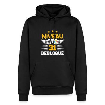 Niveau 31 Débloqué, cadeau de joueur - Sweat à capuche Premium bio Homme - noir - Devant - Nico (187cm)