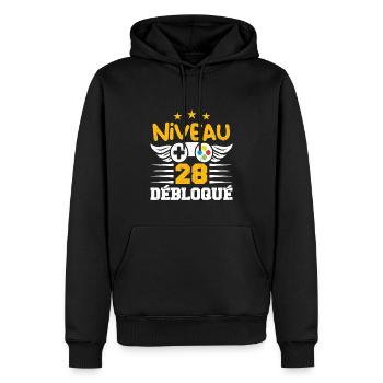 Niveau 28 Débloqué, cadeau de joueur - Sweat à capuche Premium bio Homme - noir - Devant - Nico (187cm)