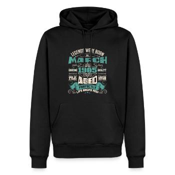 March 1985 | birthday gift - Sweat à capuche Premium bio Homme - noir - Devant - Nico (187cm)