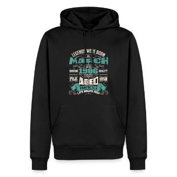 March 1986 | birthday gift - Sweat à capuche Premium bio Homme - noir - Devant - Nico (187cm)