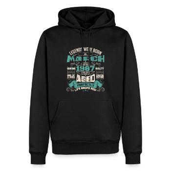 March 1987 | birthday gift - Sweat à capuche Premium bio Homme - noir - Devant - Nico (187cm)