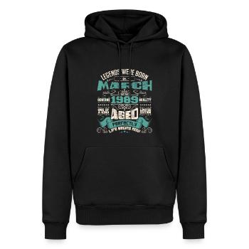 March 1989 | birthday gift - Sweat à capuche Premium bio Homme - noir - Devant - Nico (187cm)