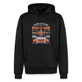 Novembre 1984 - Sweat à capuche Premium bio Homme - noir - Devant - Nico (187cm)