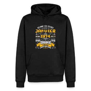 JANVIER 1974 | ORIGINAL PIÈCES - Sweat à capuche Premium bio Homme - noir - Devant - Nico (187cm)