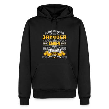JANVIER 1964 | ORIGINAL PIÈCES - Sweat à capuche Premium bio Homme - noir - Devant - Nico (187cm)
