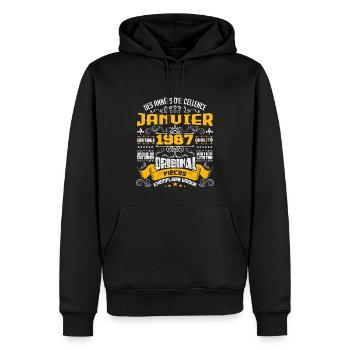 JANVIER 1987 | ORIGINAL PIÈCES - Sweat à capuche Premium bio Homme - noir - Devant - Nico (187cm)