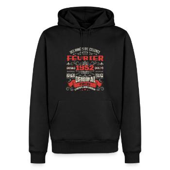 Février 1952 | Des Années D'excellence - Sweat à capuche Premium bio Homme - noir - Devant - Nico (187cm)
