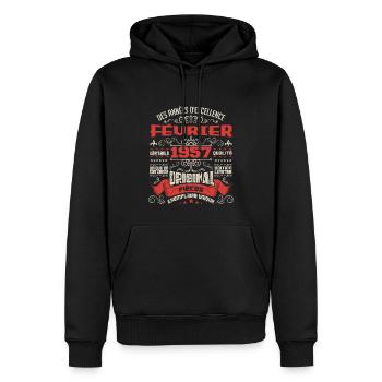 Février 1957 | Des Années D'excellence - Sweat à capuche Premium bio Homme - noir - Devant - Nico (187cm)
