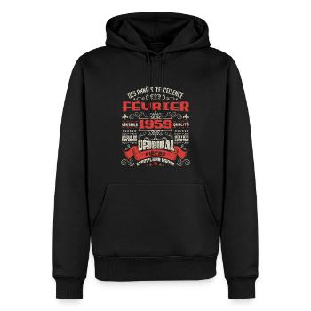 Février 1959 | Des Années D'excellence - Sweat à capuche Premium bio Homme - noir - Devant - Nico (187cm)