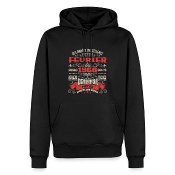 Février 1968 | Des Années D'excellence - Sweat à capuche Premium bio Homme - noir - Devant - Nico (187cm)