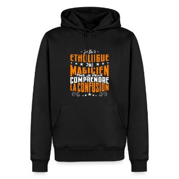 Je Suis éthologue Pas Magicien - Sweat à capuche Premium bio Homme - noir - Devant - Nico (187cm)