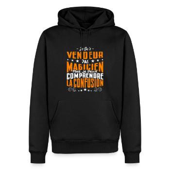 Je Suis vendeur Pas Magicien - Sweat à capuche Premium bio Homme - noir - Devant - Nico (187cm)