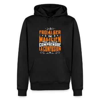 Je Suis Fromager Pas Magicien - Sweat à capuche Premium bio Homme - noir - Devant - Nico (187cm)