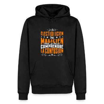 Je Suis électronicien Pas Magicien - Sweat à capuche Premium bio Homme - noir - Devant - Nico (187cm)