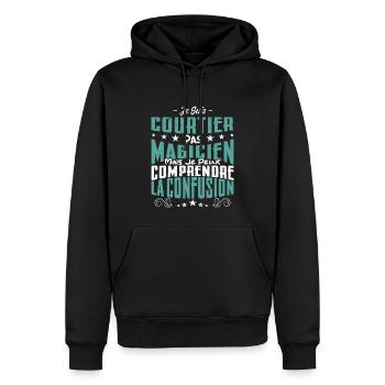 Je Suis Courtier Pas Magicien - Sweat à capuche Premium bio Homme - noir - Devant - Nico (187cm)