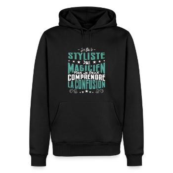 Je Suis Styliste Pas Magicien - Sweat à capuche Premium bio Homme - noir - Devant - Nico (187cm)