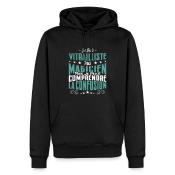 Je Suis Vitrailliste Pas Magicien - Sweat à capuche Premium bio Homme - noir - Devant - Nico (187cm)