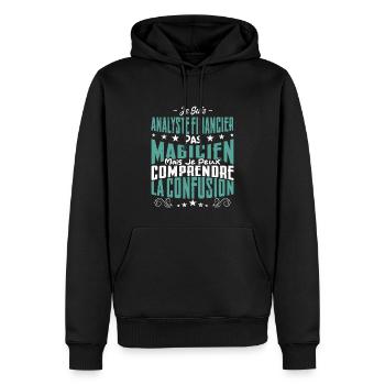 Je Suis Analyse Financière Pas Magicien - Sweat à capuche Premium bio Homme - noir - Devant - Nico (187cm)