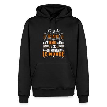63 ans, Homme parfait, cadeau anniversaire 63ans - Sweat à capuche Premium bio Homme - noir - Devant - Nico (187cm)