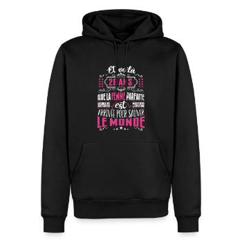 20 ans, Femme parfaite, cadeau anniversaire 20ans - Sweat à capuche Premium bio Homme - noir - Devant - Nico (187cm)