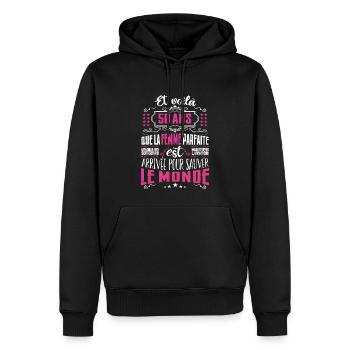50 ans, Femme parfaite, cadeau anniversaire 50ans - Sweat à capuche Premium bio Homme - noir - Devant - Nico (187cm)