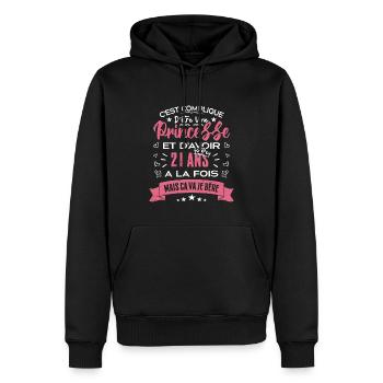 Une princesse a 21 ans, Cadeau d’anniversaire - Sweat à capuche Premium bio Homme - noir - Devant - Nico (187cm)