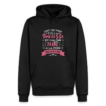 Une princesse a 24 ans, Cadeau d’anniversaire - Sweat à capuche Premium bio Homme - noir - Devant - Nico (187cm)