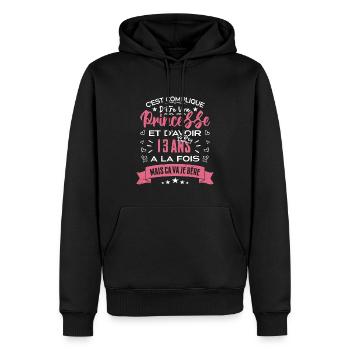 Une princesse a 13 ans, Cadeau d’anniversaire - Sweat à capuche Premium bio Homme - noir - Devant - Nico (187cm)