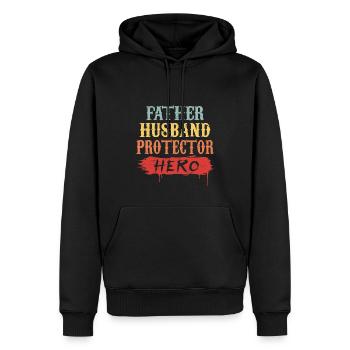 Father husband protector hero | gift - Sweat à capuche Premium bio Homme - noir - Devant - Nico (187cm)