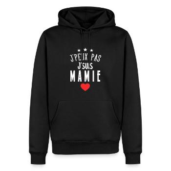 J'peux Pas J'suis Mamie - Sweat à capuche Premium bio Homme - noir - Devant - Nico (187cm)