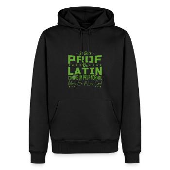 Prof | Professeur Latin | Métier Citations Noël - Sweat à capuche Premium bio Homme - noir - Devant - Nico (187cm)