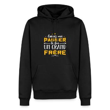 Laissez moi passer je suis un grand frère - Sweat à capuche Premium bio Homme - noir - Devant - Nico (187cm)