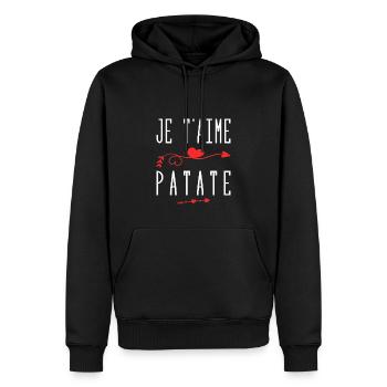 Je t'aime patate - Sweat à capuche Premium bio Homme - noir - Devant - Nico (187cm)
