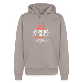 Curling Talent Loading - Men’s Premium Organic Hoodie - taupe - Front - Nico (187cm)
